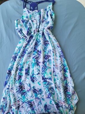 Princess Vera Wang White Maxi Dress with Blue, Teal & Purple Print